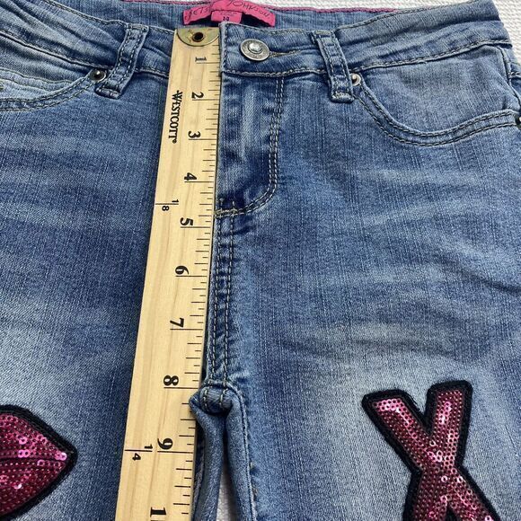 Betsey Johnson Girls 14 XOXO Sequin Embellished Patched Distressed Light Jeans - Picture 4 of 9